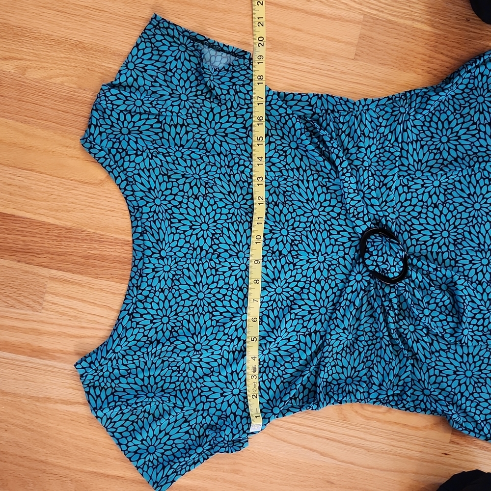 Vintage Black and Teal Floral Dress - Picture 7 of 7